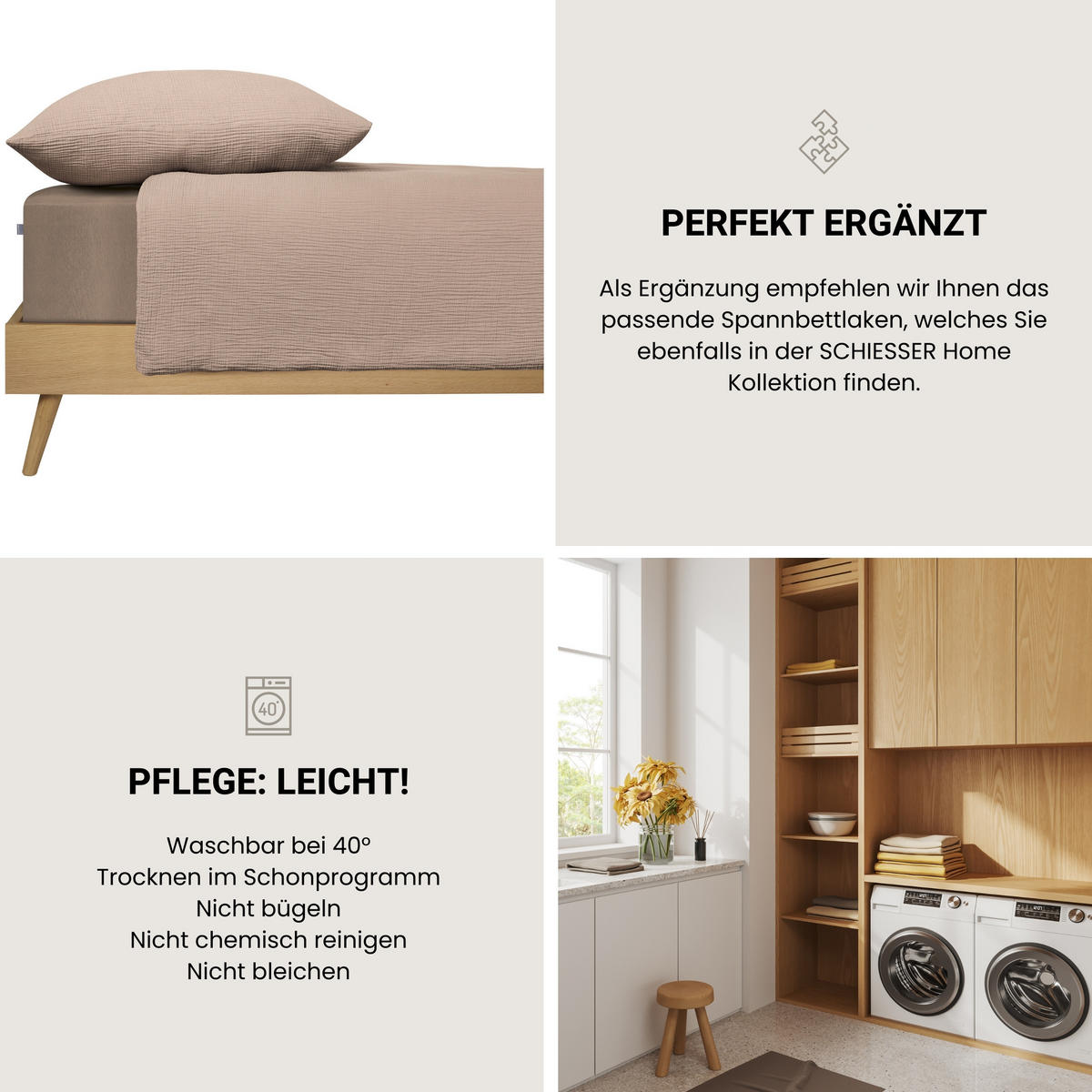 BETTWÄSCHESET Molly - Musselin - 2-teilig - 135 x 200 cm - Taupe - Taupe, Textil (135/200cm) - SCHIESSER