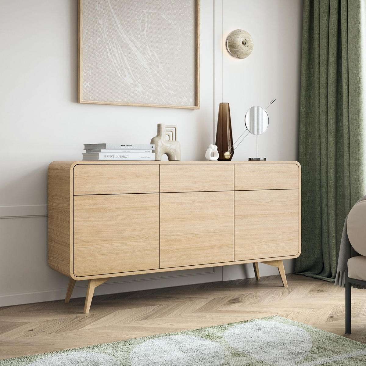 SIDEBOARD ATEA KSZ160 160 cm (Vicenza Eiche, Abgerundete Kanten, Holzfüße, Push to Open) - Eichefarben, Holz/Holzwerkstoff (160/84/39cm) - Ravio