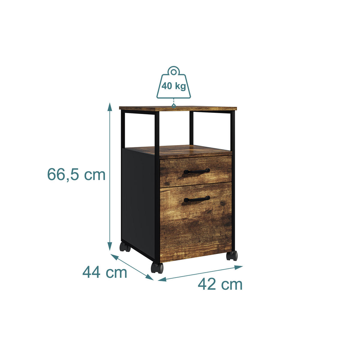 KONTAJNER na kolieskach - viacfarebná, kov/kompozitné drevo (42/66.5/44cm) - Relaxdays