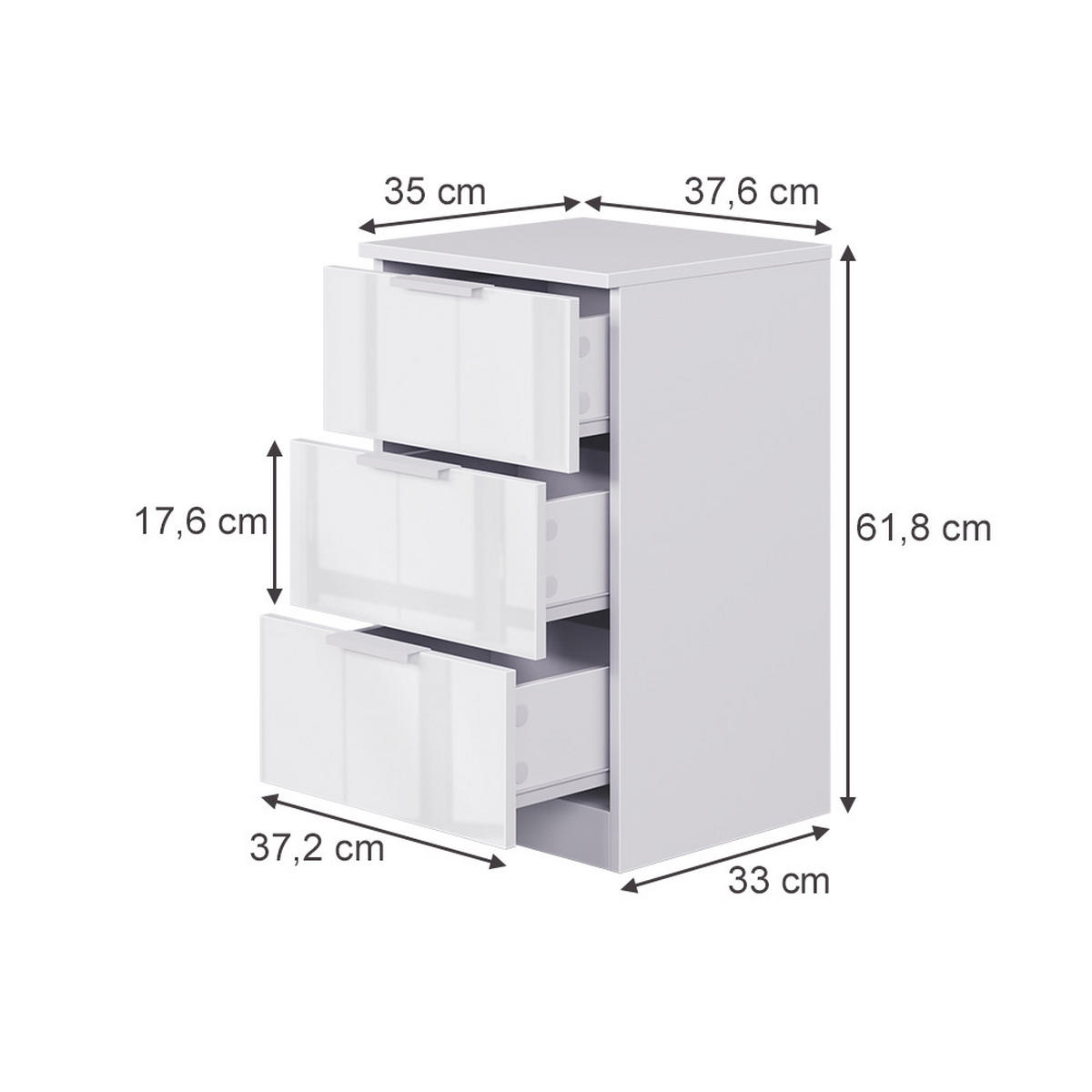 NACHTTISCH Fino Weiß Hochglanz 37.6 x 61.8 cm mit 3 Schubladen - Weiß Hochglanz, Holzwerkstoff (37.6/61.8/35cm) - Vicco