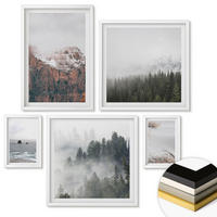 WANDBILDER 5er-Set - 50x50 cm & 20x30 cm & 40x60 cm Weißer Rahmen - Abstrakte Wellen, graue Pastellfarben - Weiß, Kunststoff (40/60cm) - ArtPrintCave