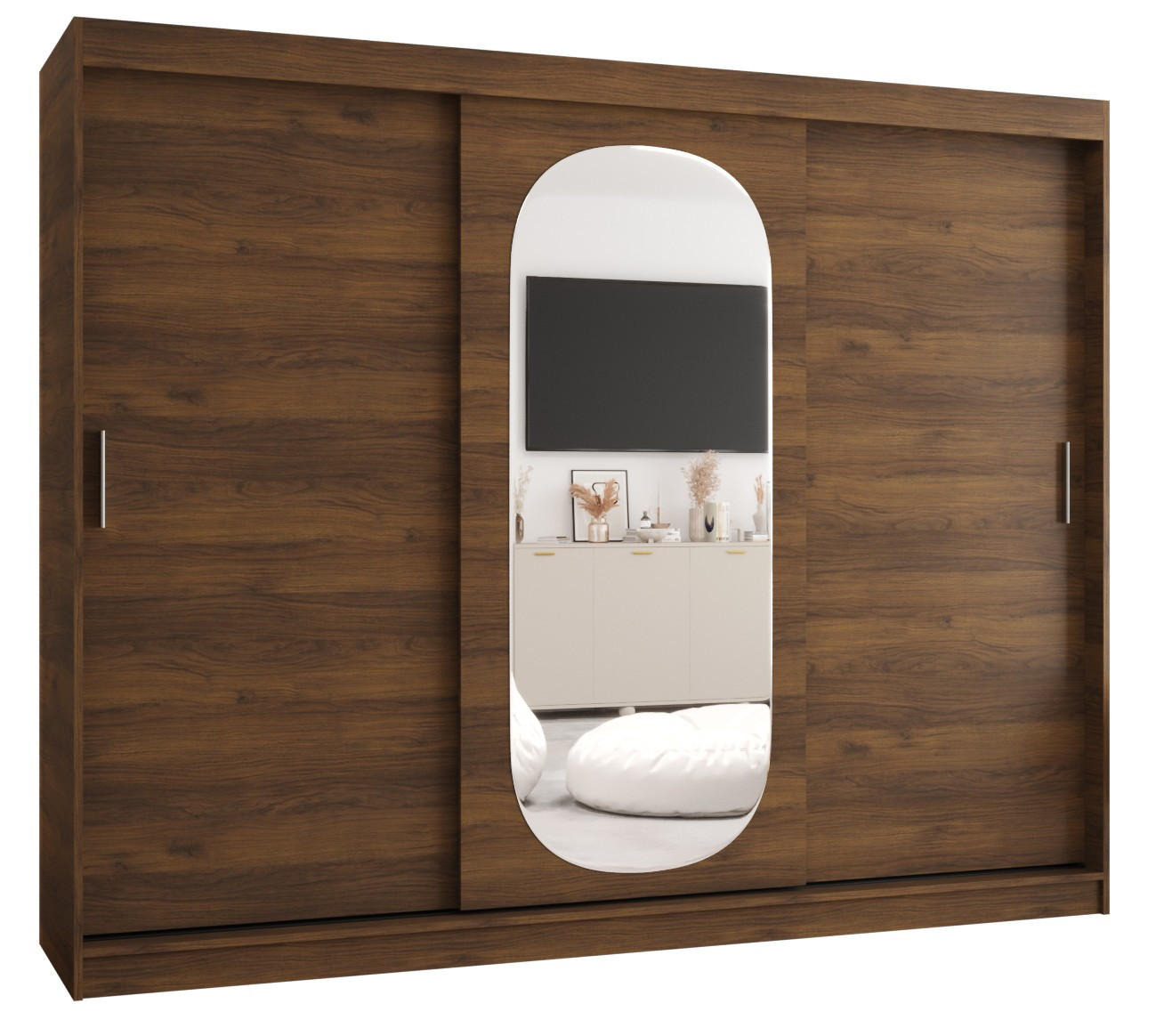 SCHIEBETÜRENSCHRANK mit Spiegel ROYAL 200/250/62 3-türig - Silberfarben/Walnussfarben, Holz (250/62/250cm) - MÖBEL KRYSPOL