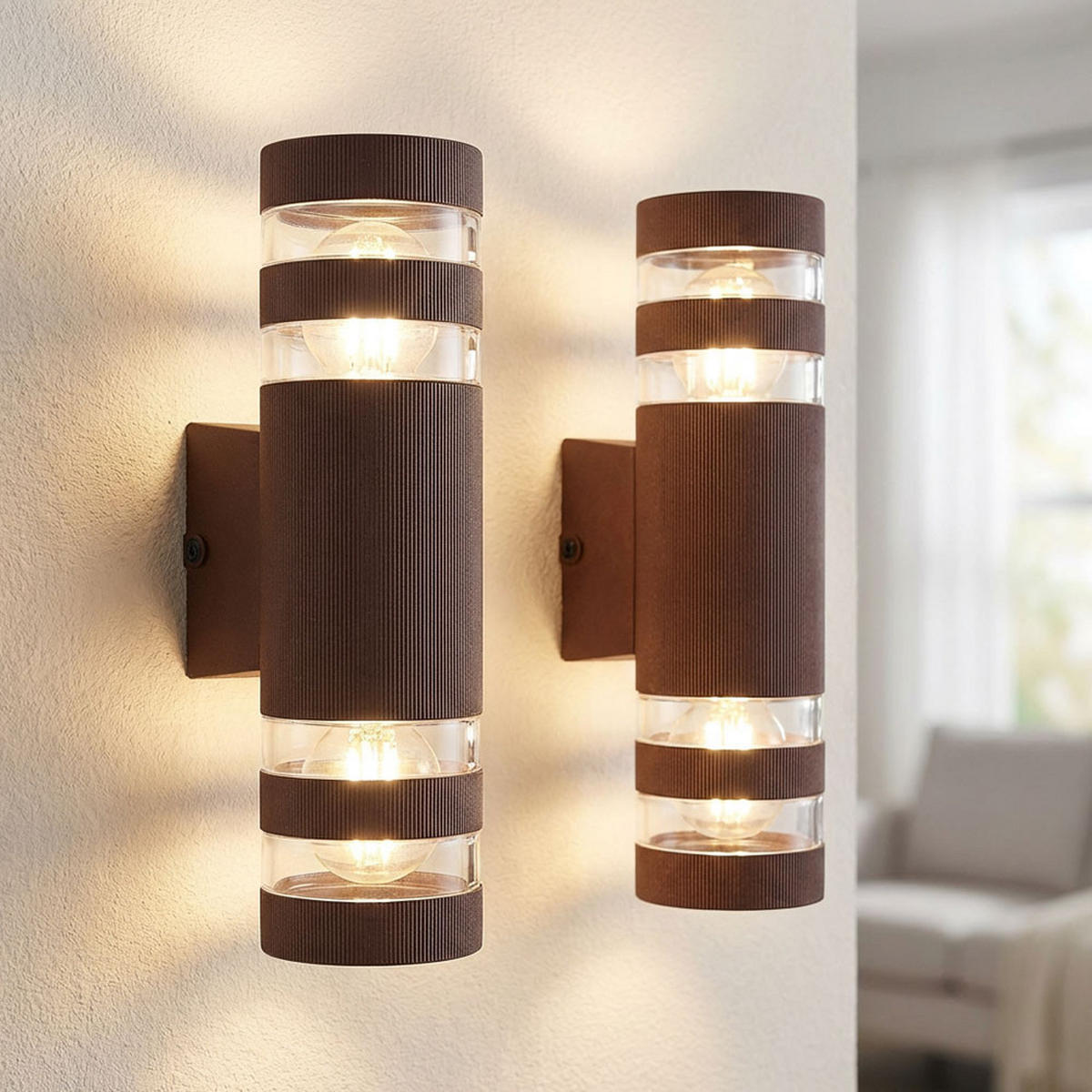 WANDLEUCHTE Glas Bronze 2 flammig, 2er Set - Bronzefarben, Glas (6.5/22/6.5cm) - Globo Lighting