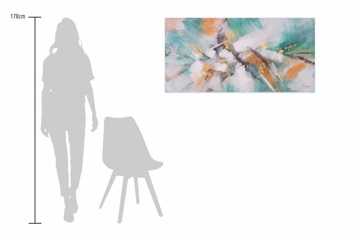 ACRYLBILD HANDGEMALT 120/60 cm - Türkis/Pink, Holz/Textil (120/60cm) - KUNSTLOFT