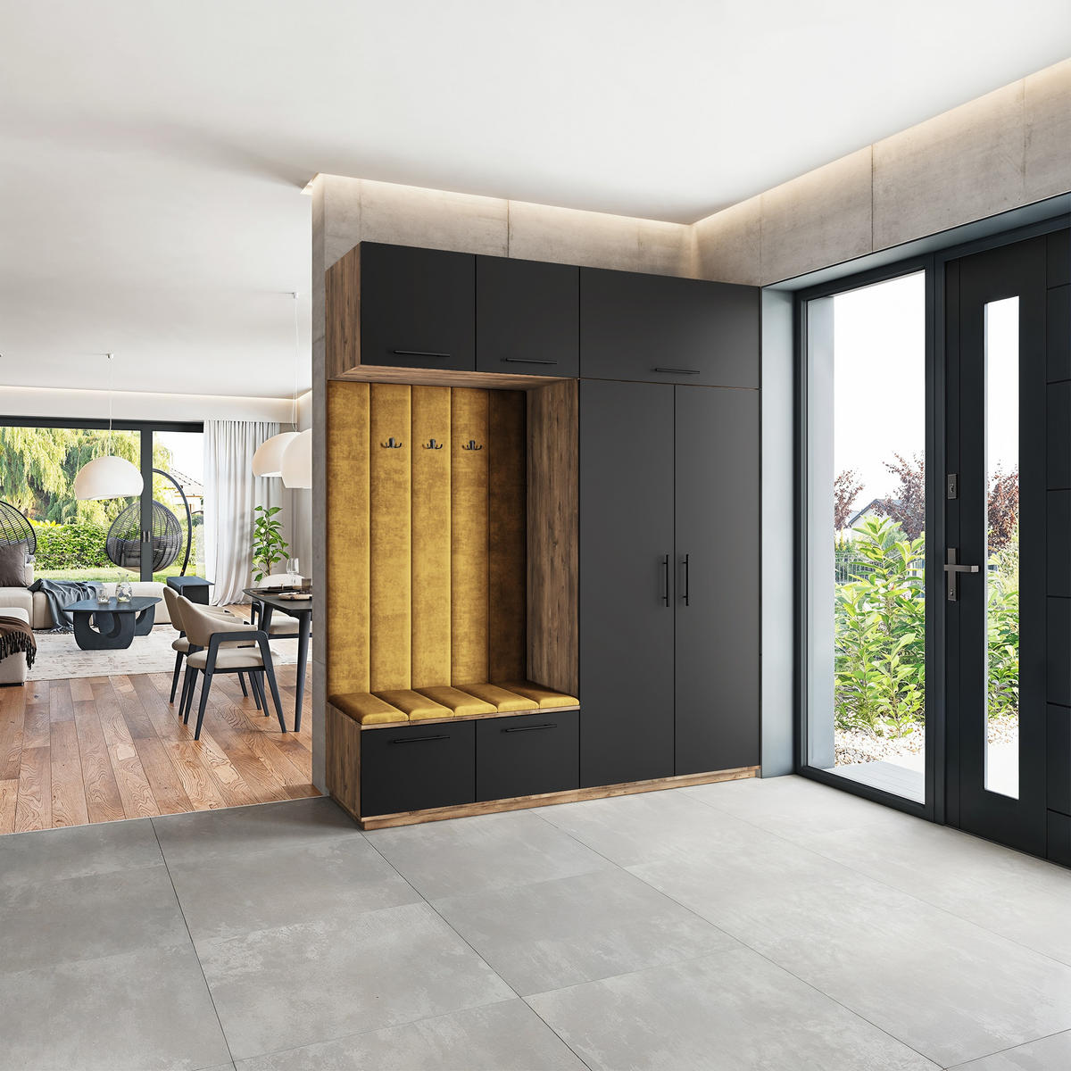 GARDEROBENSCHRANK REMA 200/240/60 cm Modern Garderobe-Set Eiche Lefkas - Eichefarben/Gelb, Holzwerkstoff (200/240/60cm) - MASSENO