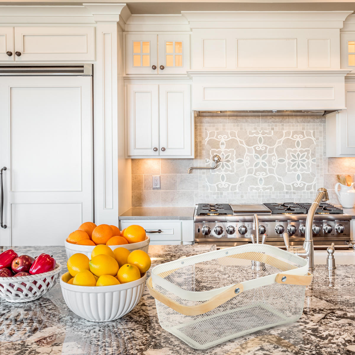 DRAHTKORB - Weiß, Holz/Metall (43/17.5/27cm) - Relaxdays