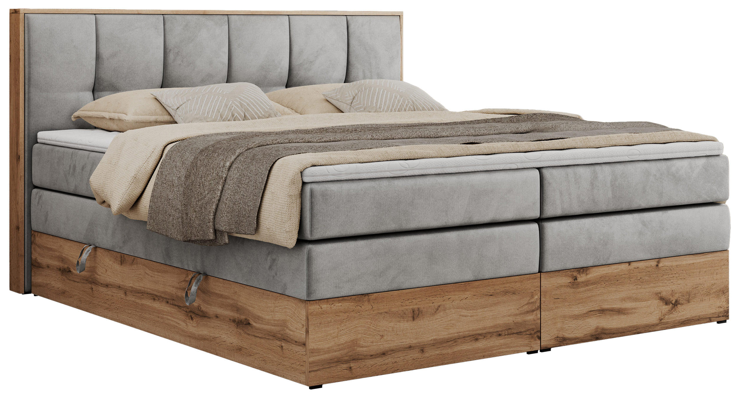 BOXSPRINGBETT ALBERO 1 KING 120/200 Hellgrau Velvet - H3 - Hellgrau, Holz/Textil (120/200cm) - MKS