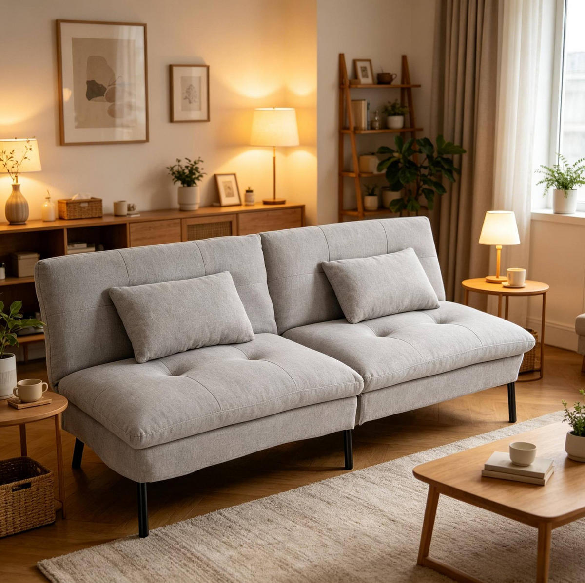 SCHLAFSOFA 2-Sitzer mit verstellbarer Rückenlehne 176 x 64 x 84 cm Hellgrau - Hellgrau, Metall (176/84/64cm) - Meubliv