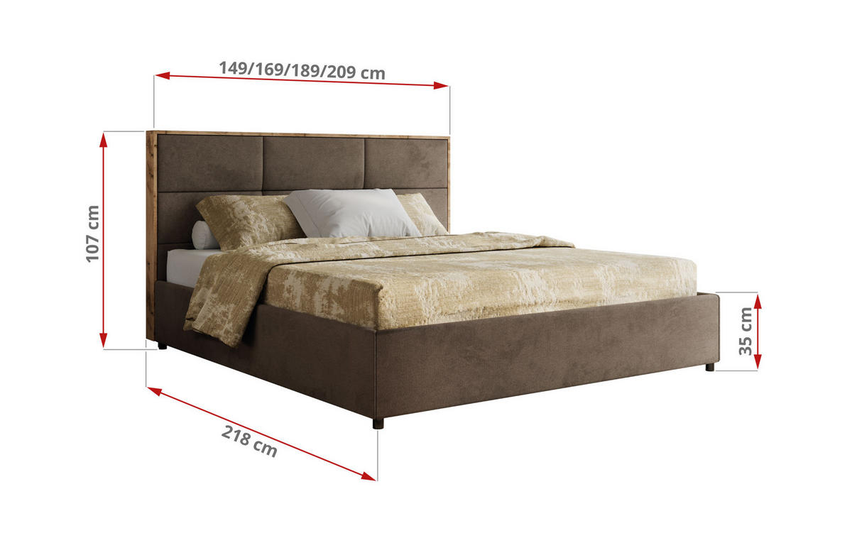 POLSTERBETT LERIO CLASSIC 180/200 - Braun Velvet - ohne Matratze - Braun, Textil (180/200cm) - MKS