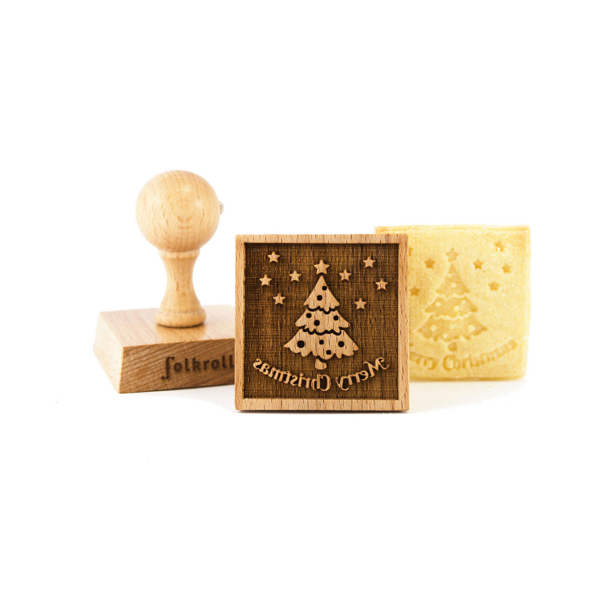 KEKSSTEMPEL Merry Christmas, 55x55 mm, Buchenholz - Braun, Holz (5/7/5cm) - Folkroll