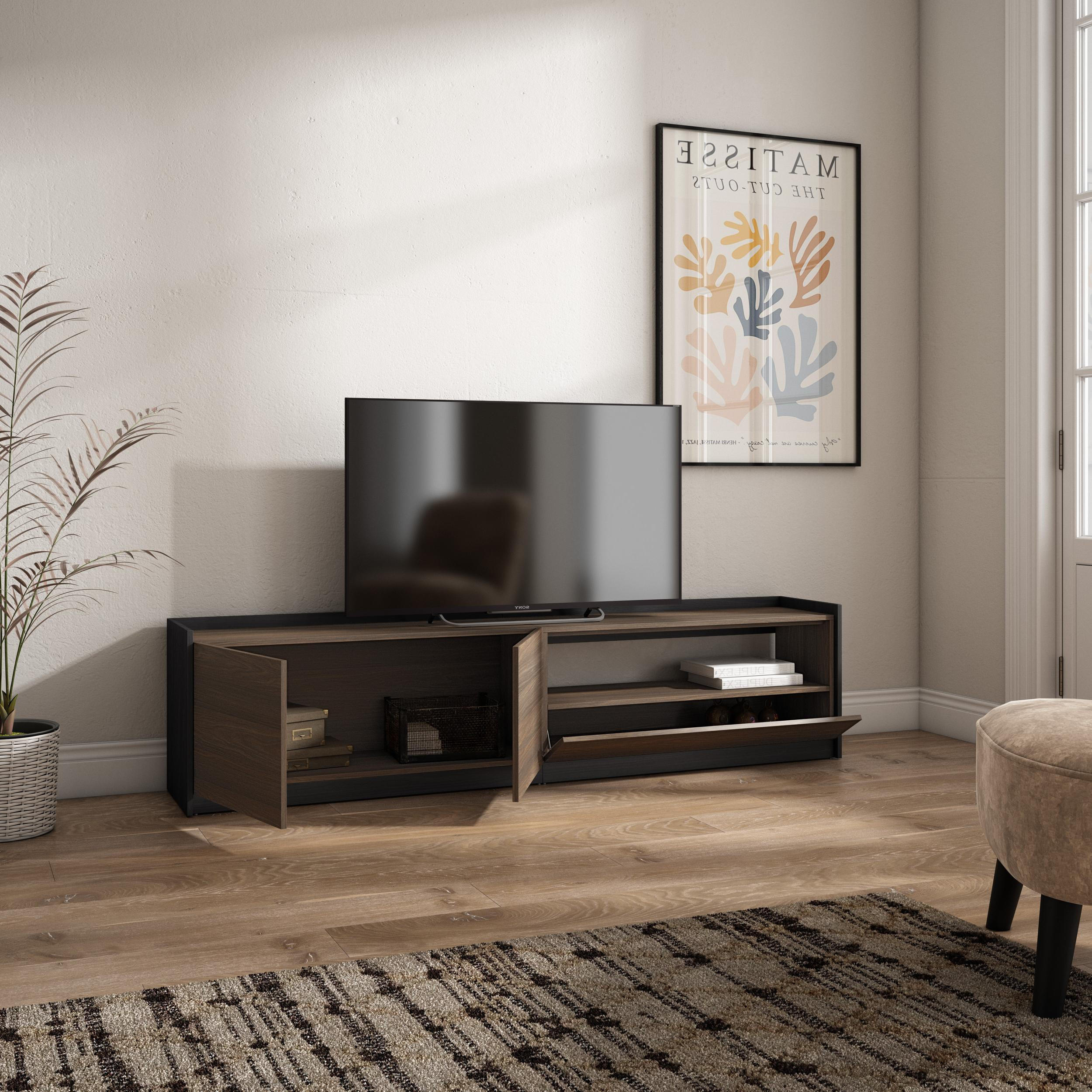 TV-SCHRANK, Lowboard, Dunkler Eiche und Schwarz, 207/37/50cm - Dunkelbraun, Holzwerkstoff (207/50/37cm) - Skraut Home