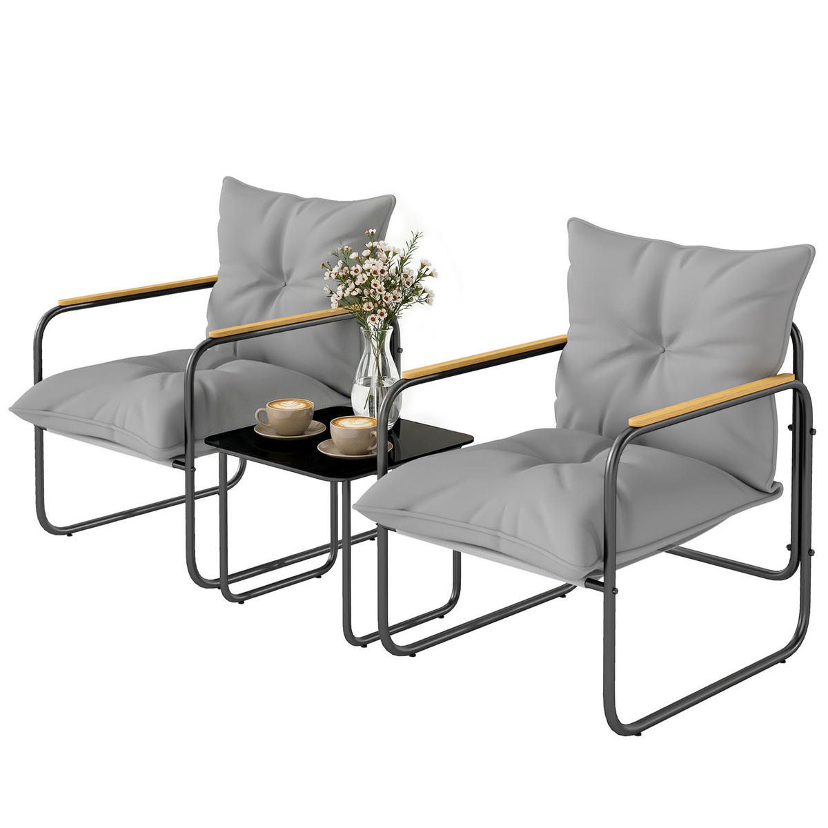 GARTEN-BEISTELLTISCHSET Dunkelgrau 3 Stück - Dunkelgrau, Metall (73/59/72cm) - GiPP