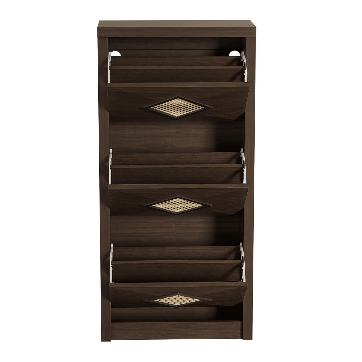 SCHUHSCHRANK 54x25x115 Rattan Dekor 3 Klappfächer Holzoptik - Naturfarben, Holzwerkstoff (25/115/54cm) - FLIEKS