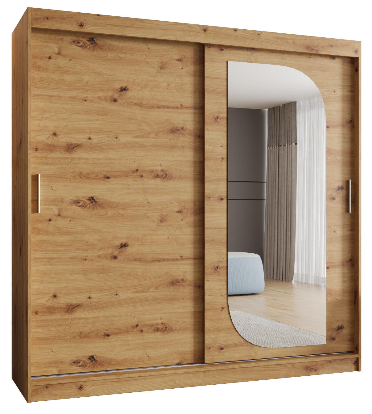 SCHWEBETÜRENSCHRANK 200/200/62 2-türig - Silberfarben/Eiche Artisan, Holz (200/200/62cm) - MÖBEL KRYSPOL