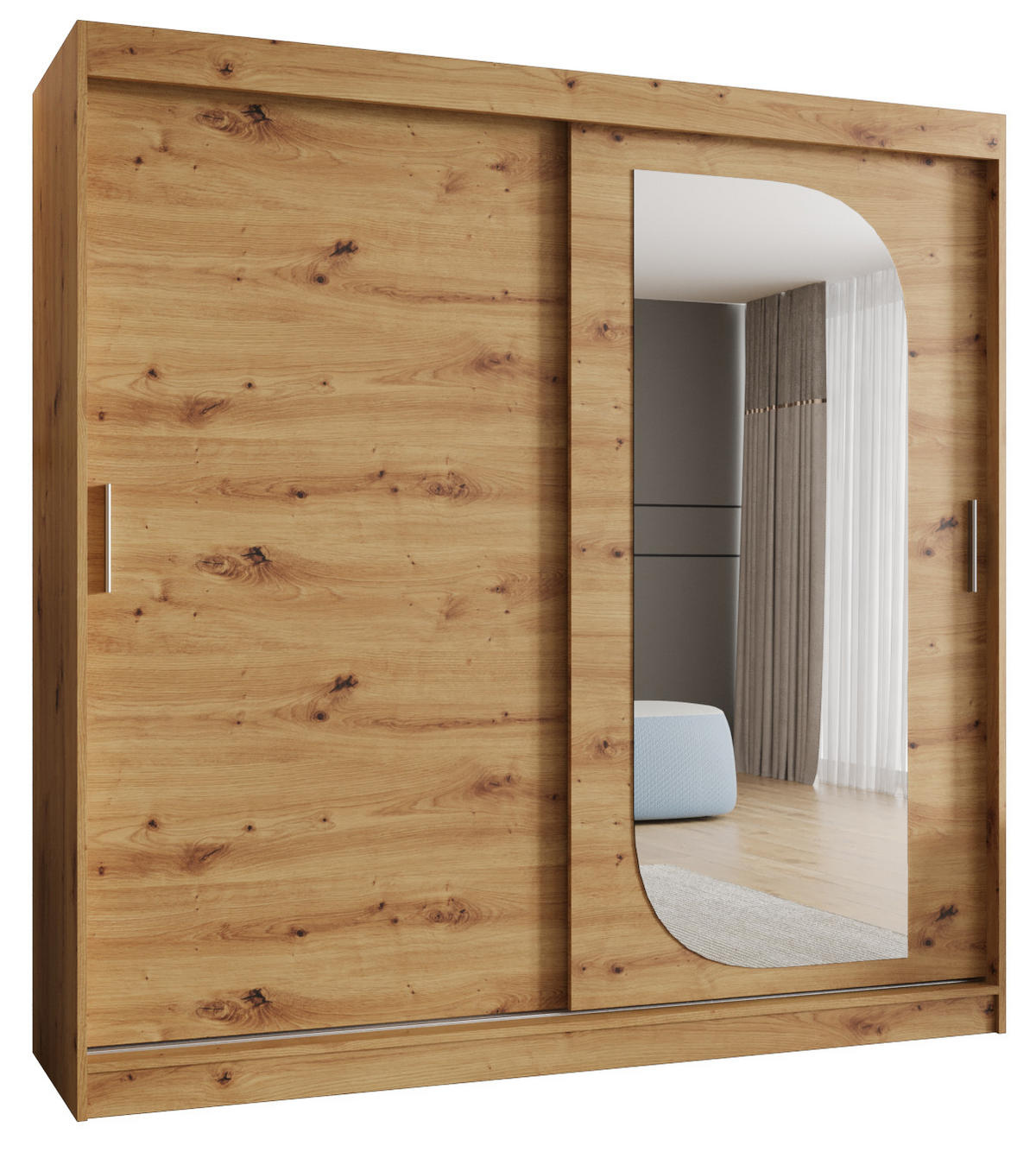 SCHWEBETÜRENSCHRANK 200/200/62 2-türig - Silberfarben/Eiche Artisan, Holz (200/200/62cm) - MÖBEL KRYSPOL