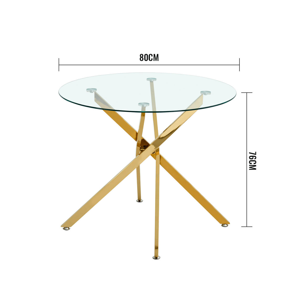 ESSTISCH 80/80/76 cm goldfarben aus Glas mit Kreuzfußgestell - Goldfarben, Metall (80/80/76cm) - OKWISH