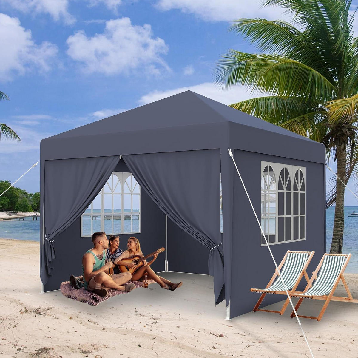 GARTENPAVILLON 3 x 3 m Anthrazit mit Seitenteilen und Fenstern - Anthrazit, Textil (300/250/300cm)
