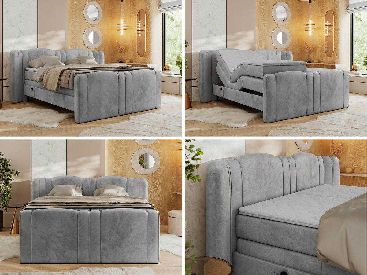 BOXBETT FORTINA 200/200 - Hellgrau Velvet - H4 - Hellgrau, Holz/Textil (200/200cm) - MKS