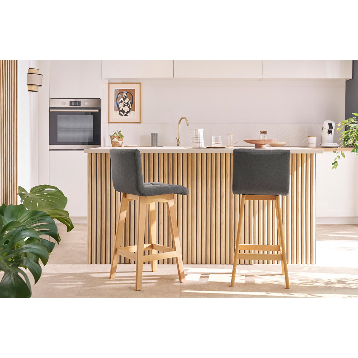 BARHOCKER Design Holz Perlgrau 65 cm 2er-Set KLARIS - Grau, Holz (47/93/39.5cm) - Miliboo