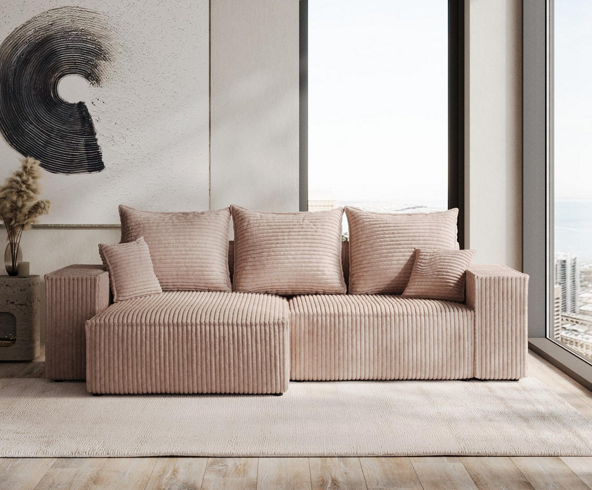 ROHOVÁ SEDAČKA SENSO, textil, Béžová - černá/béžová, dřevo/kompozitní dřevo (255/148cm) - AltaBeds