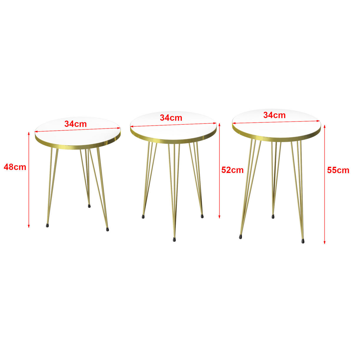 SATZTISCH Ry im 3er Set - Goldfarben, Metall (34/34/55cm) - [en.casa]