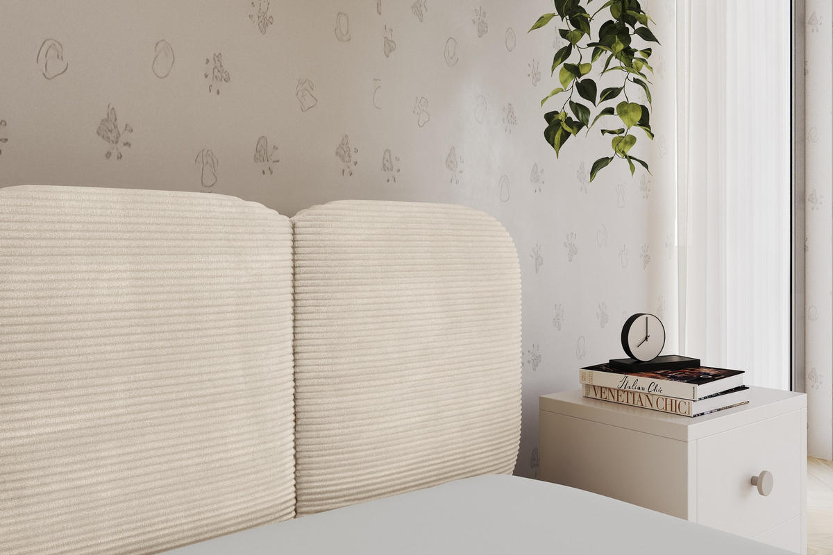 EINZELLBETT Jugendbett mit Bettkasten, Links - AVRY 100x200 Beige - Beige/Creme, Holzwerkstoff/Textil (100/200cm) - ALTDECOR