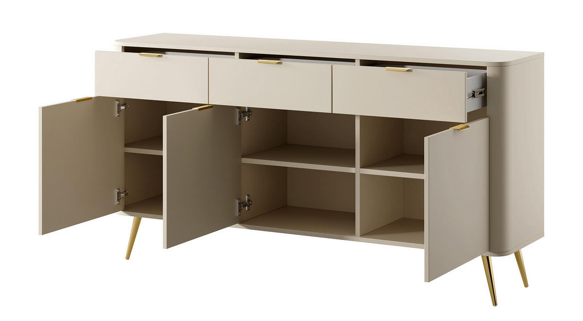 SIDEBOARD Oval Beige 163,5 cm - Beige/Goldfarben, Holzwerkstoff/Metall (163.5/84/38cm) - Selsey