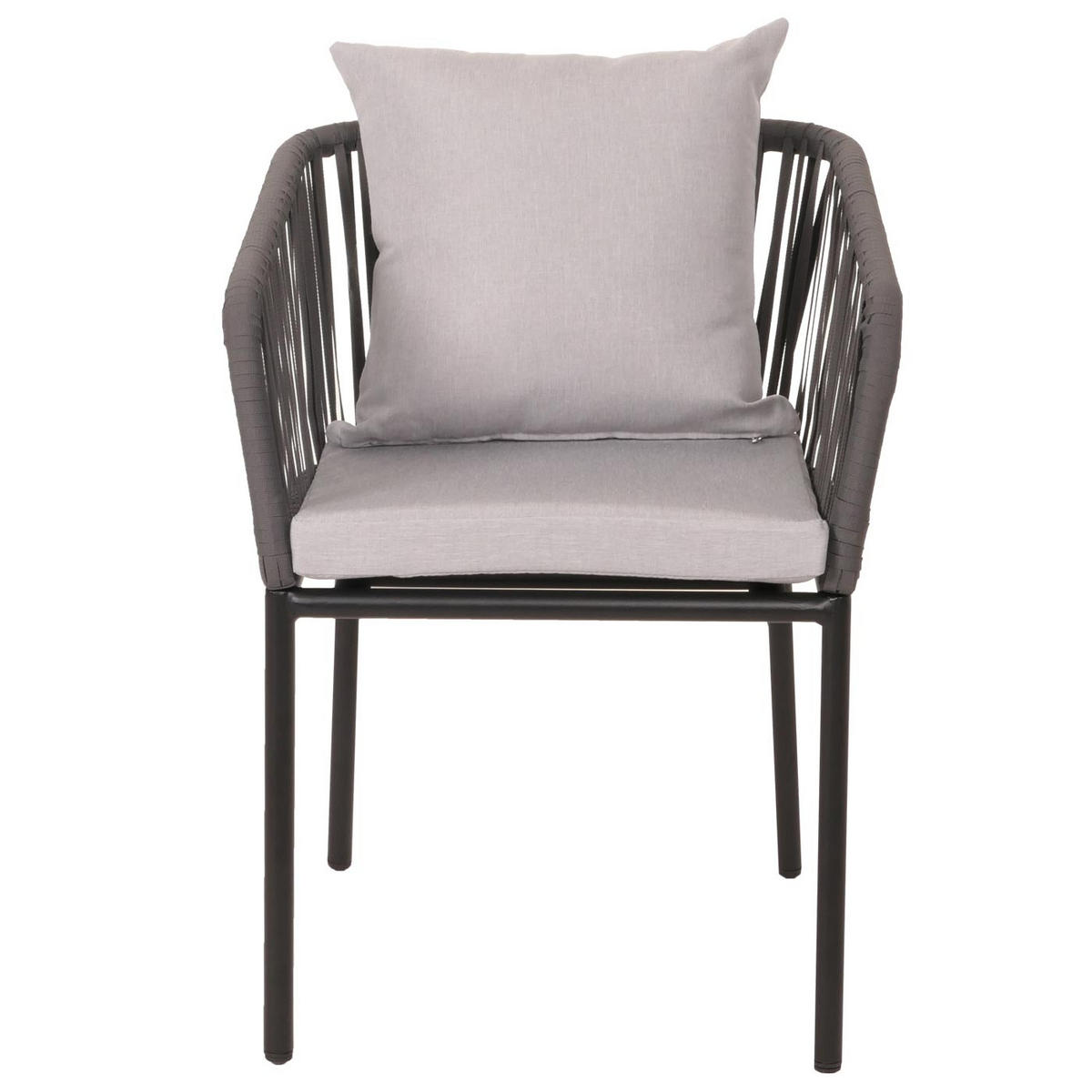 GARTENSTUHL 2er-Set 75x55x55cm wetterfest Aluminium Seilgeflecht Rope Anthrazit Kissen Grau - Anthrazit, Metall (55/75/55cm) - PROREGAL