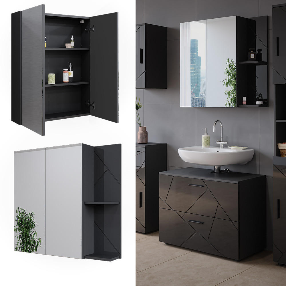 BADSPIEGELSCHRANK Irma Anthrazit Hochglanz 80 x 75 cm - Anthrazit, Holzwerkstoff (80/75/17.2cm) - Vicco