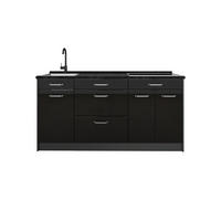 KÜCHENBLOCK R-Line, Schwarz Hochglanz/Anthrazit, 160 cm Arbeitsplatte Anthrazit - Schwarz Hochglanz/Anthrazit, Holzwerkstoff (160/81.6/60cm) - Vicco