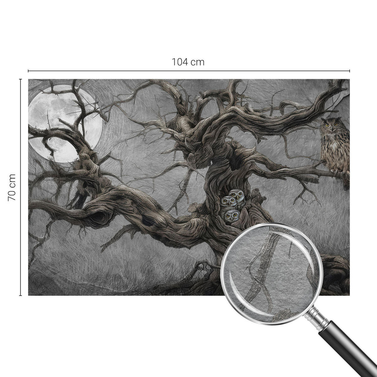 FOTOTAPETE 104x70 cm - Geheimnisvolle Eule - Grau, Textil (104/70cm) - Wallfluent