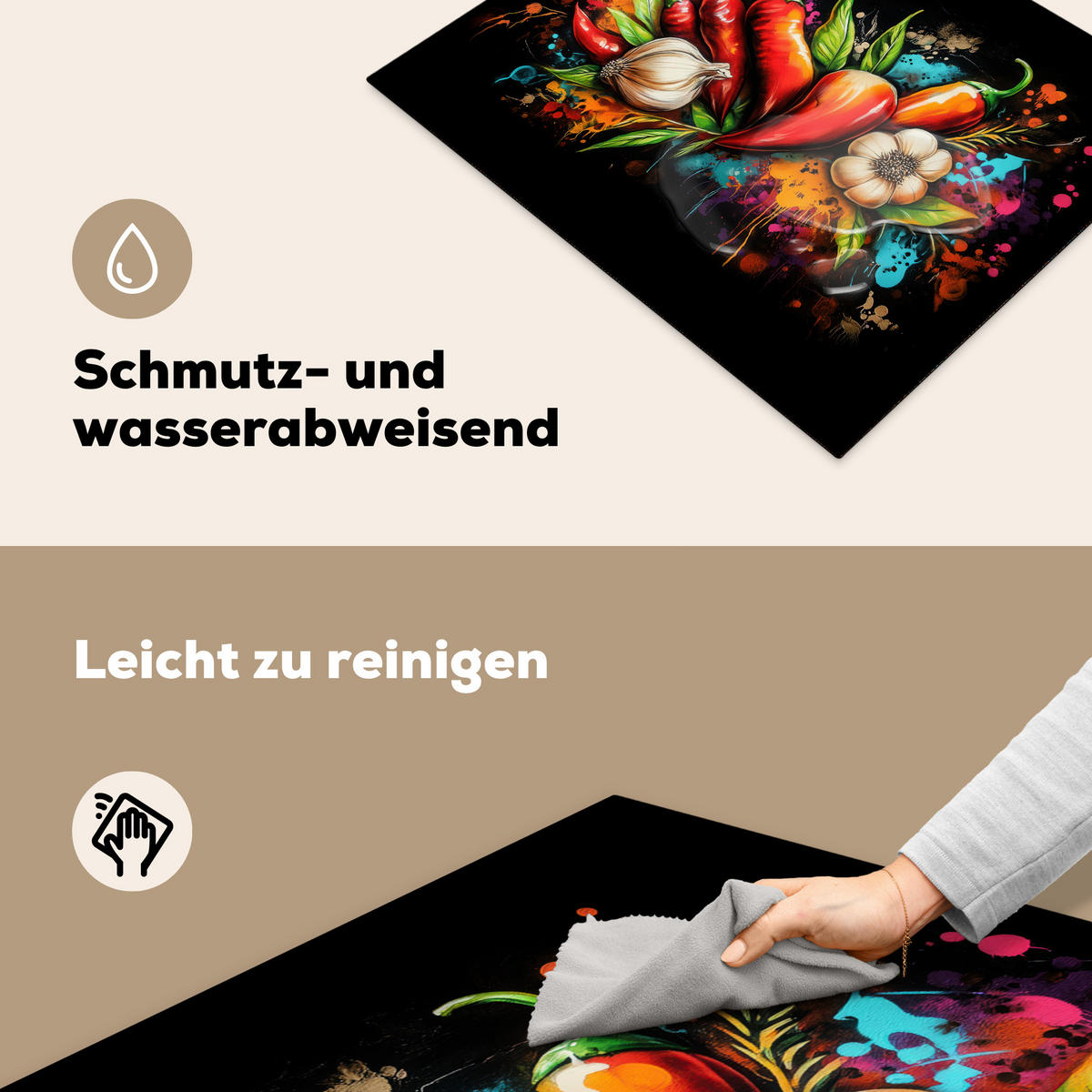 HERDABDECKPLATTE Gemüse - Paprika - Knoblauch - Graffiti - Farbe - Bunt Herdabdeckung Induktionsfeld 65x52 cm - Rot, Kunststoff (65/52/0.2cm) - MuchoWow