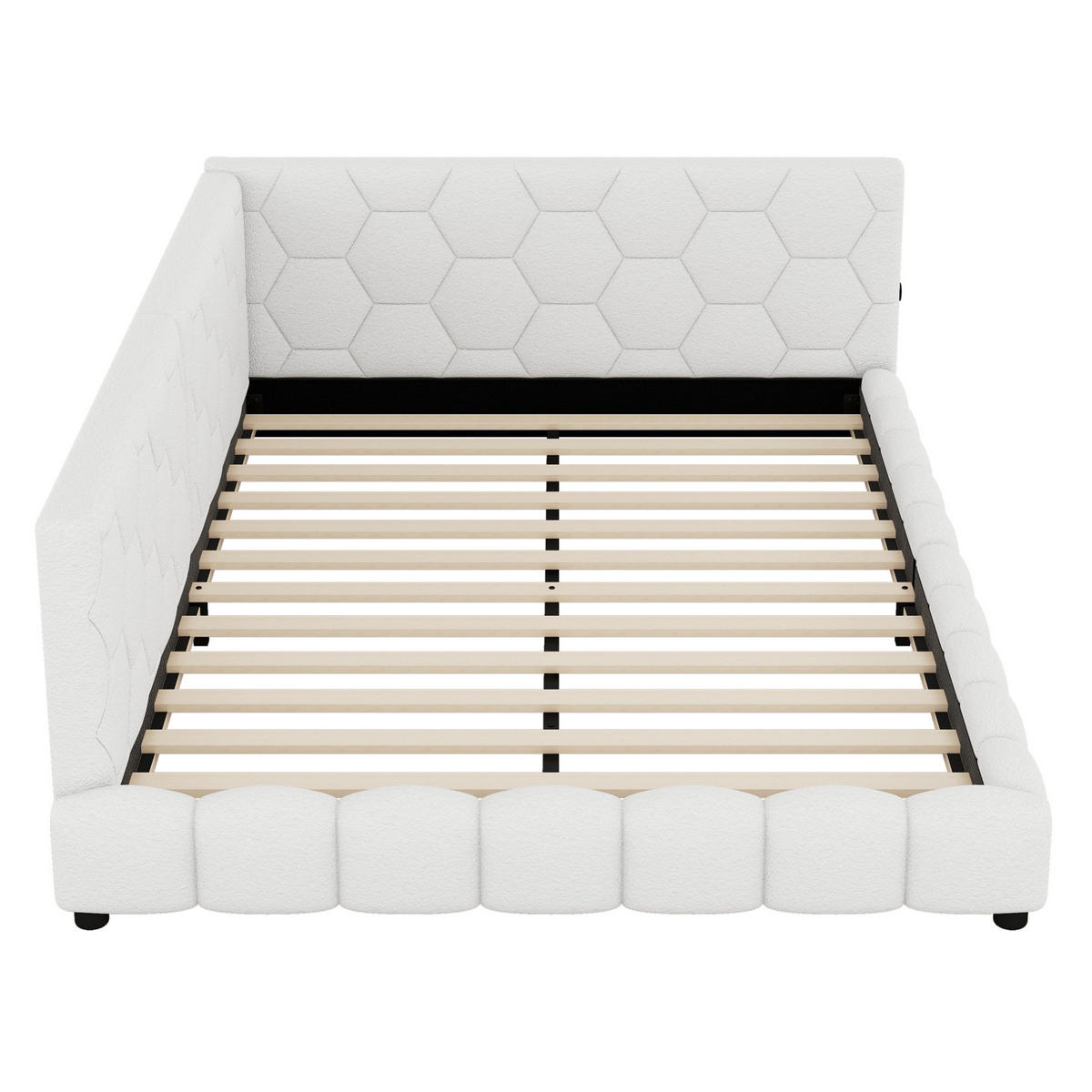 POHOVKA na spaní 140/200 cm bílá z MDF a imitace fleecu s LED osvětlením a USB - bílá, textil (140/200cm) - OKWISH