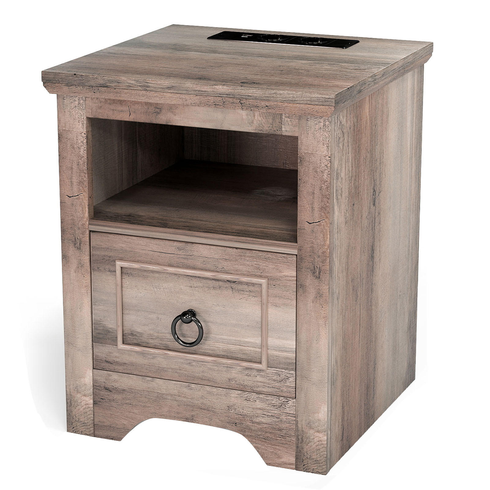 LED-NACHTTISCH 2er-Set im Landhausstil – mit Ladefunktion, dimmbarer LED-Beleuchtung, 1 Schublade, USB & Type-C - Wildeiche, Holzwerkstoff (40/50/40cm) - Ej. Life