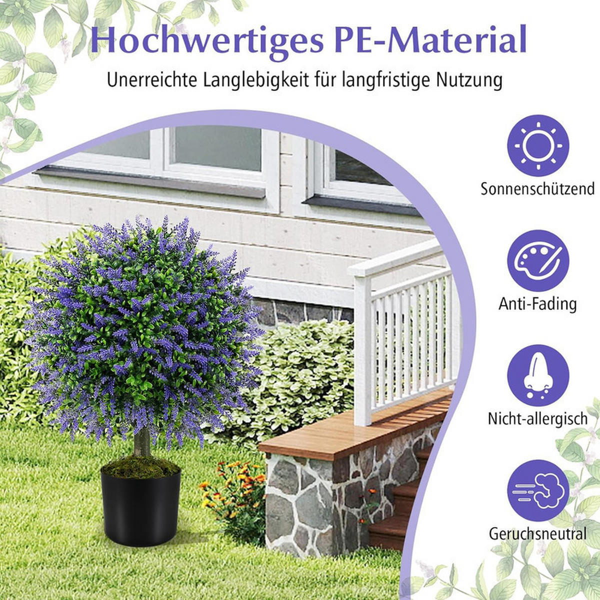 KUNSTPFLANZE mit lavendelfarbenen Blättern grün(2er-Set) - Grün, Kunststoff (58cm) - COSTWAY