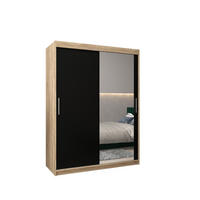 SCHWEBETÜRENSCHRANK 200/150/62 2-türig - Silberfarben/Schwarz, Holz/Kunststoff (150/200/62cm) - Abiks Möbel