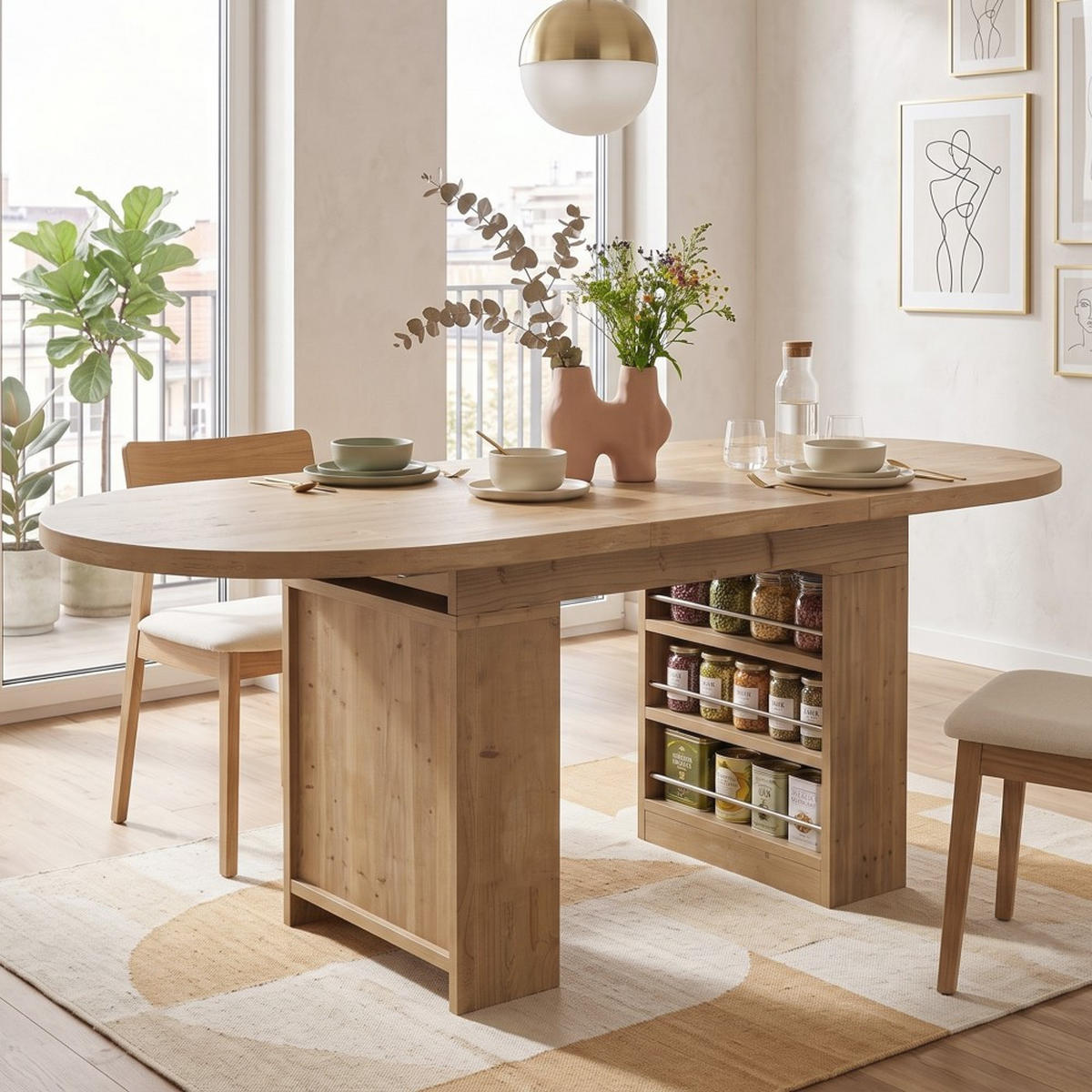JÍDELNÍ STŮL Rozkládací dubový s úložným prostorem 150–200 × 90 cm - barva dubu, kompozitní dřevo (90/200/76cm) - Urban Meuble
