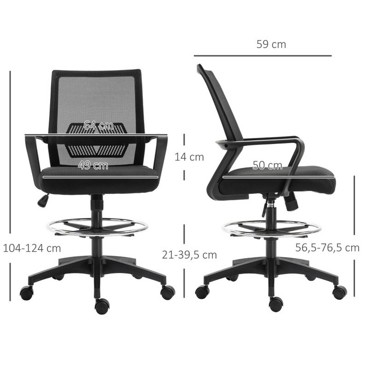 BÜROSTUHL in Schwarz 59x64x124 cm mit verstellbarer Sitzhöhe, Fußring und Wippfunktion - Schwarz, Kunststoff (64/124/59cm) - IVMEU