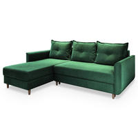 ECKSOFA PISAN R-S Grün Plüsch-Stoff mit Schlaffunktion - Grün, Holz (220/140cm) - MASSENO