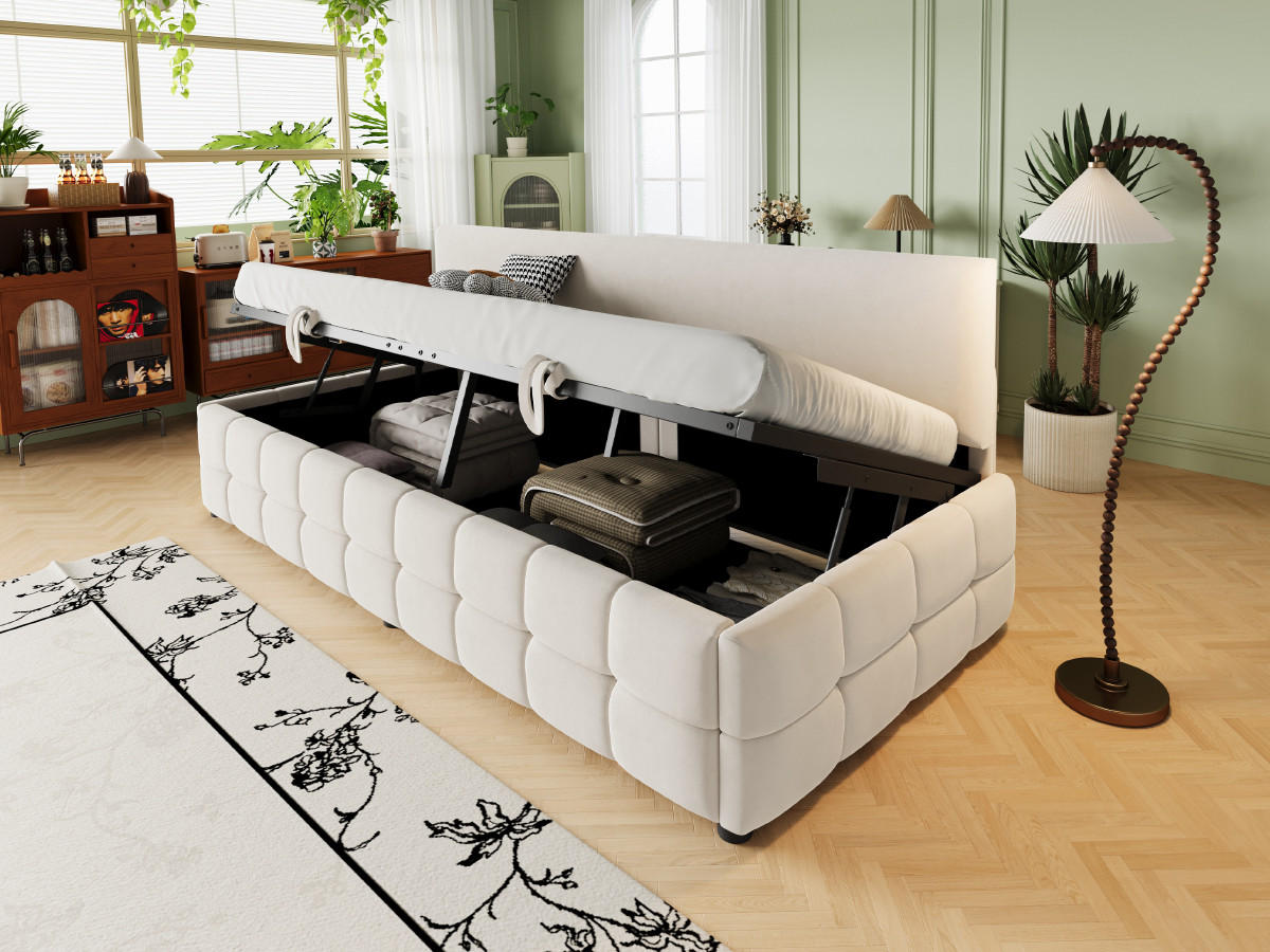 POLSTERBETT 90x200 cm Stauraum Samt beige - Beige, Textil (90/200cm) - Fortuna Lai