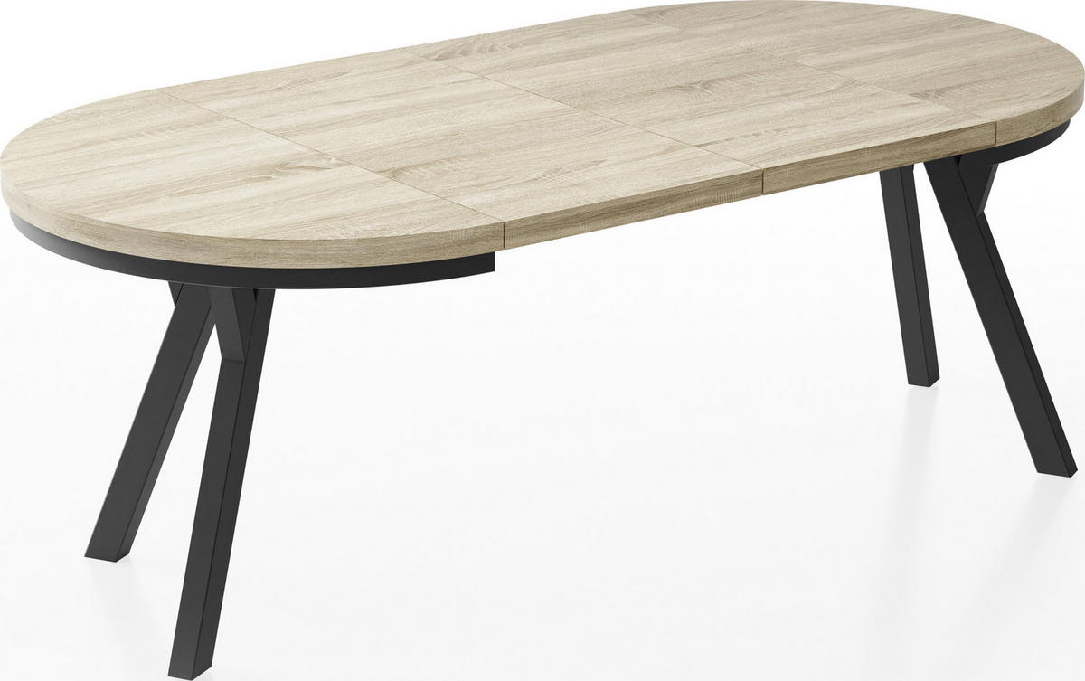 ESSTISCH Lume runder ausziehbarer, Sonoma Eiche 100-200/100/76 cm - Schwarz/Braun, Holz/Holzwerkstoff (100/200/76cm) - WFL GROUP