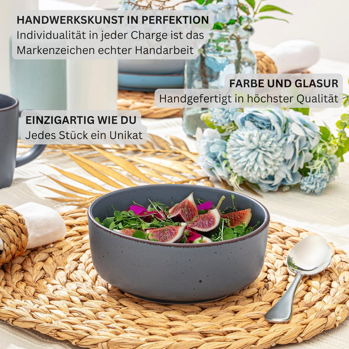 SCHALEN BOMBAY GRAPHIT - 4 teilig aus Steingut - Grau, Stein (16.5/16.5/6.5cm) - Sänger