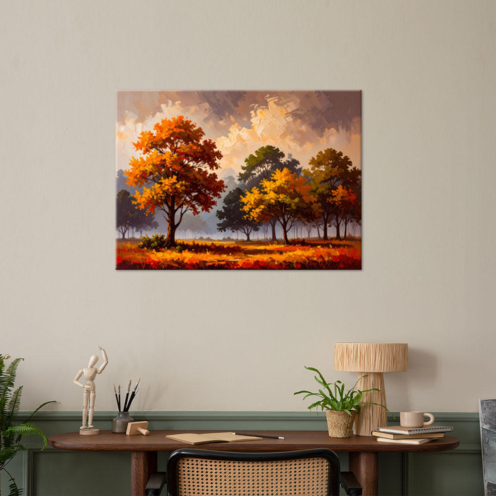 LEINWANDBILD Herbstwald Bäume Landschaft 90x60cm - Braun, Textil (90/60cm) - Feeby