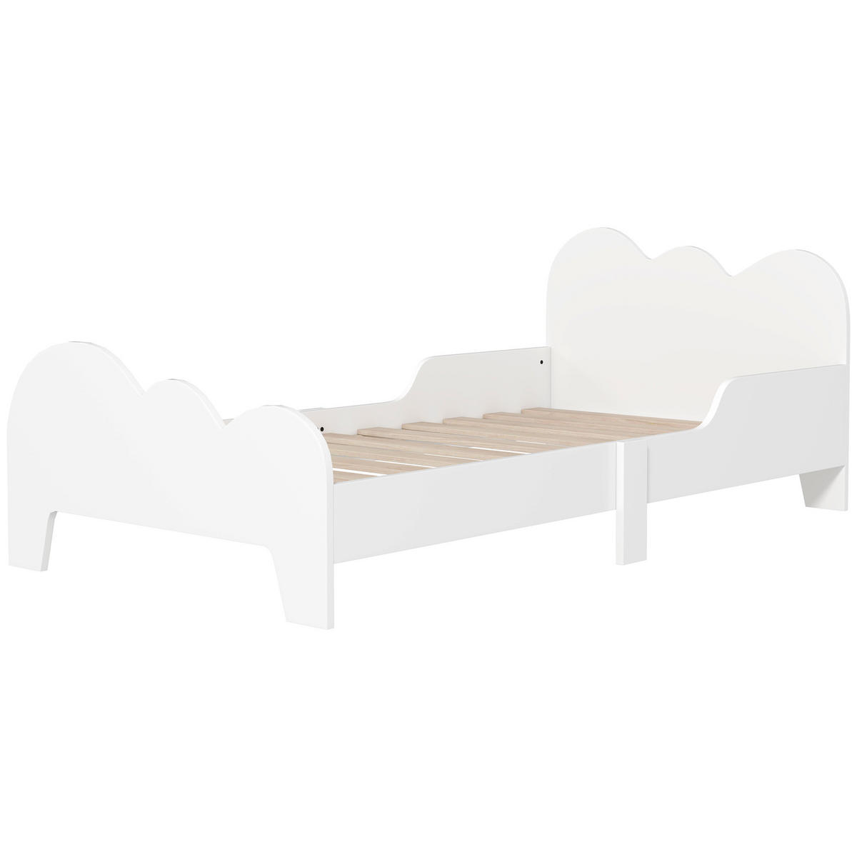 KINDERBETT 70x140 cm DE-14579 mit Sicherheitsbarriere & Wolken-Dekor Weiß - Weiß, Holzwerkstoff (70/140cm) - ComfortXL