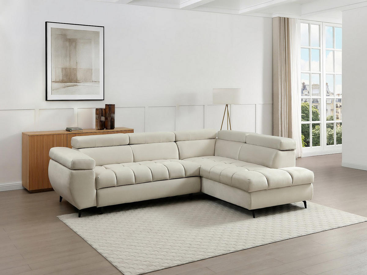 SCHLAFSOFA - 5 Personen - Samt - Beige - - Beige, Textil (274/80/204cm) - Vente-Unique