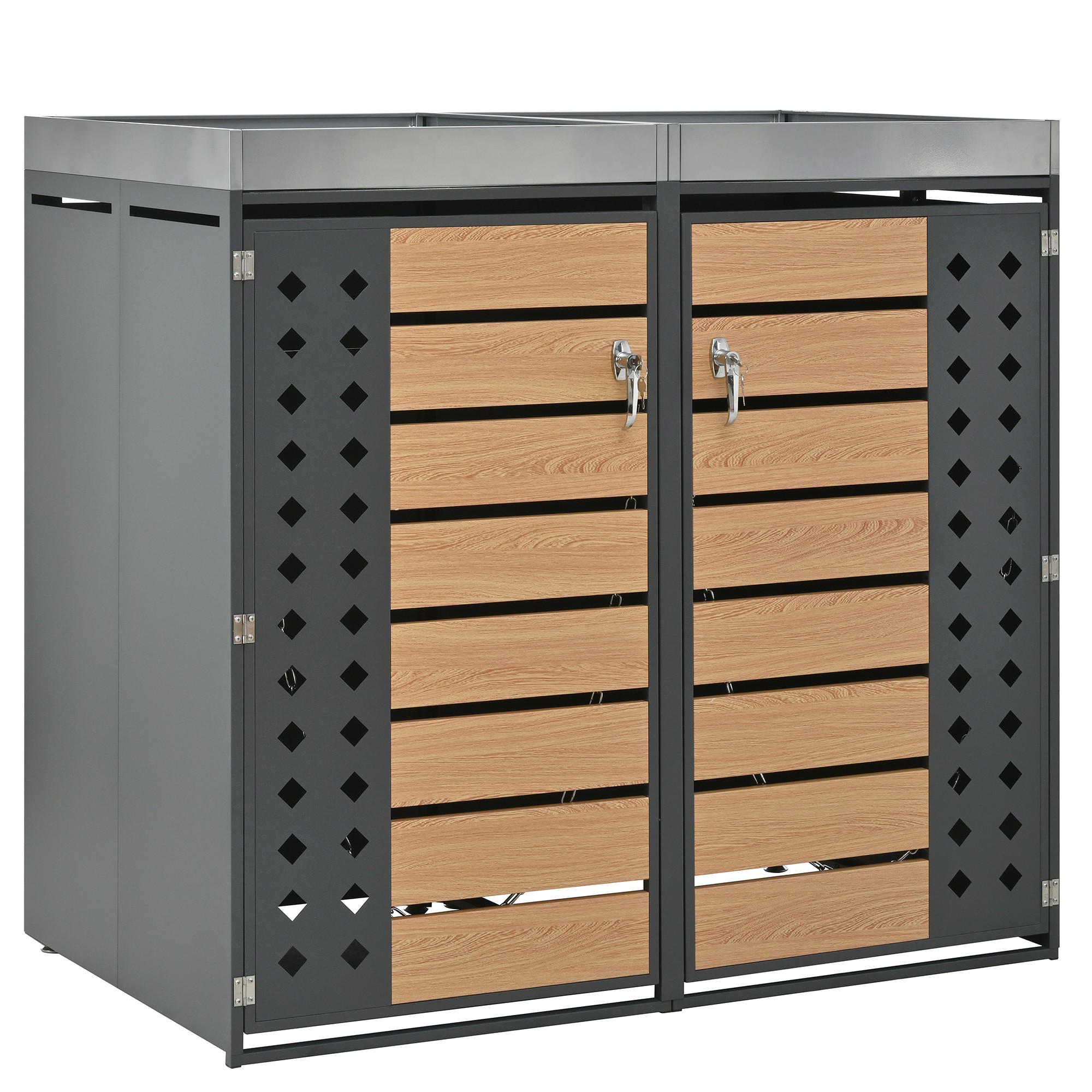 MÜLLTONNENBOX Mit Pflanztrog Holzoptik/Grau - Braun, Metall (132/124.5/80cm) - ComfortXL