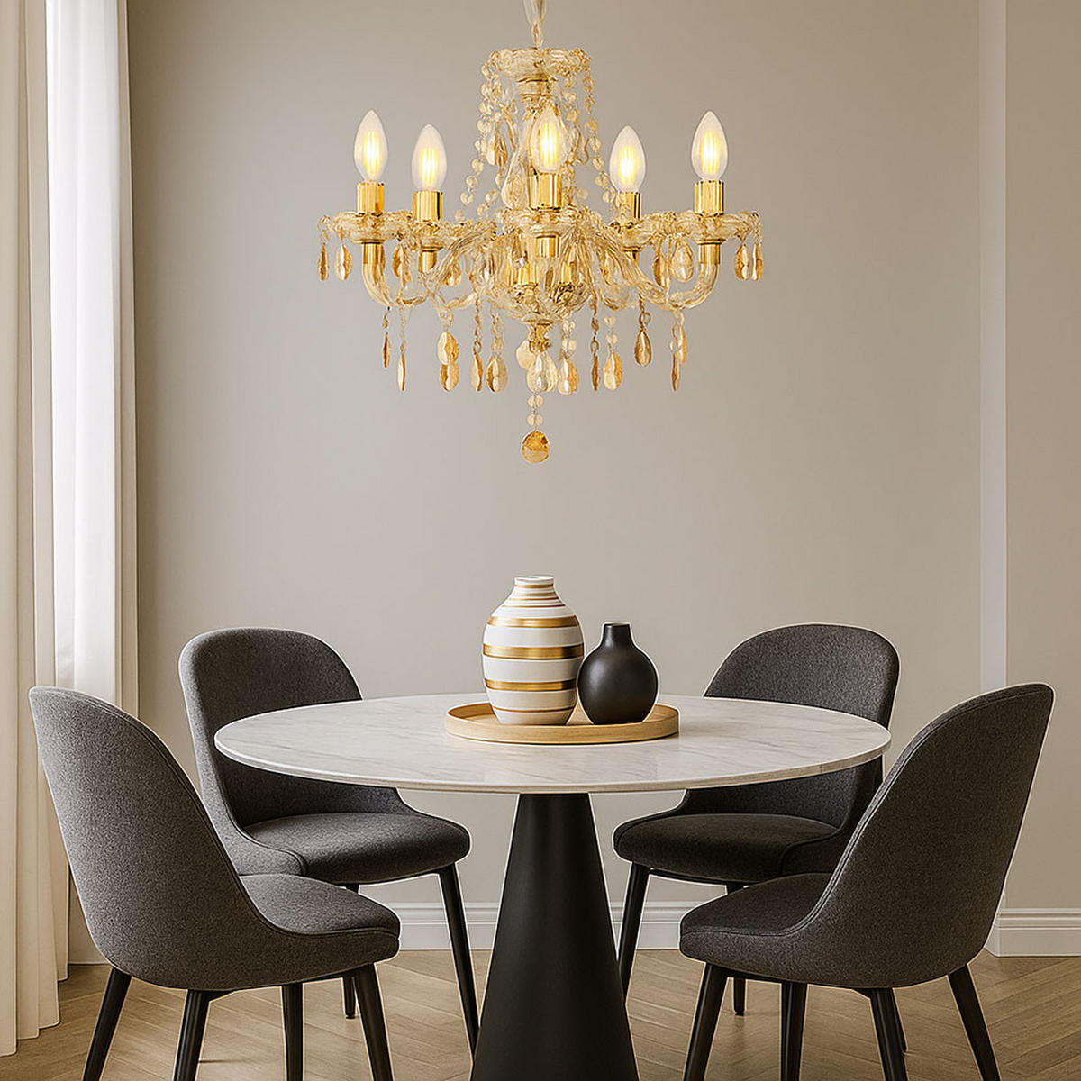 KRONLEUCHTER MARIE Goldfarben Kristalloptik - Goldfarben, Metall (48/48/150cm) - Nowa