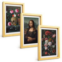 BILDER SET 3er Set - 20x30 cm Goldrahmen - Blumenschädel-Porträt Mona Lisa - Goldfarben, Kunststoff (20/30cm) - TULUP