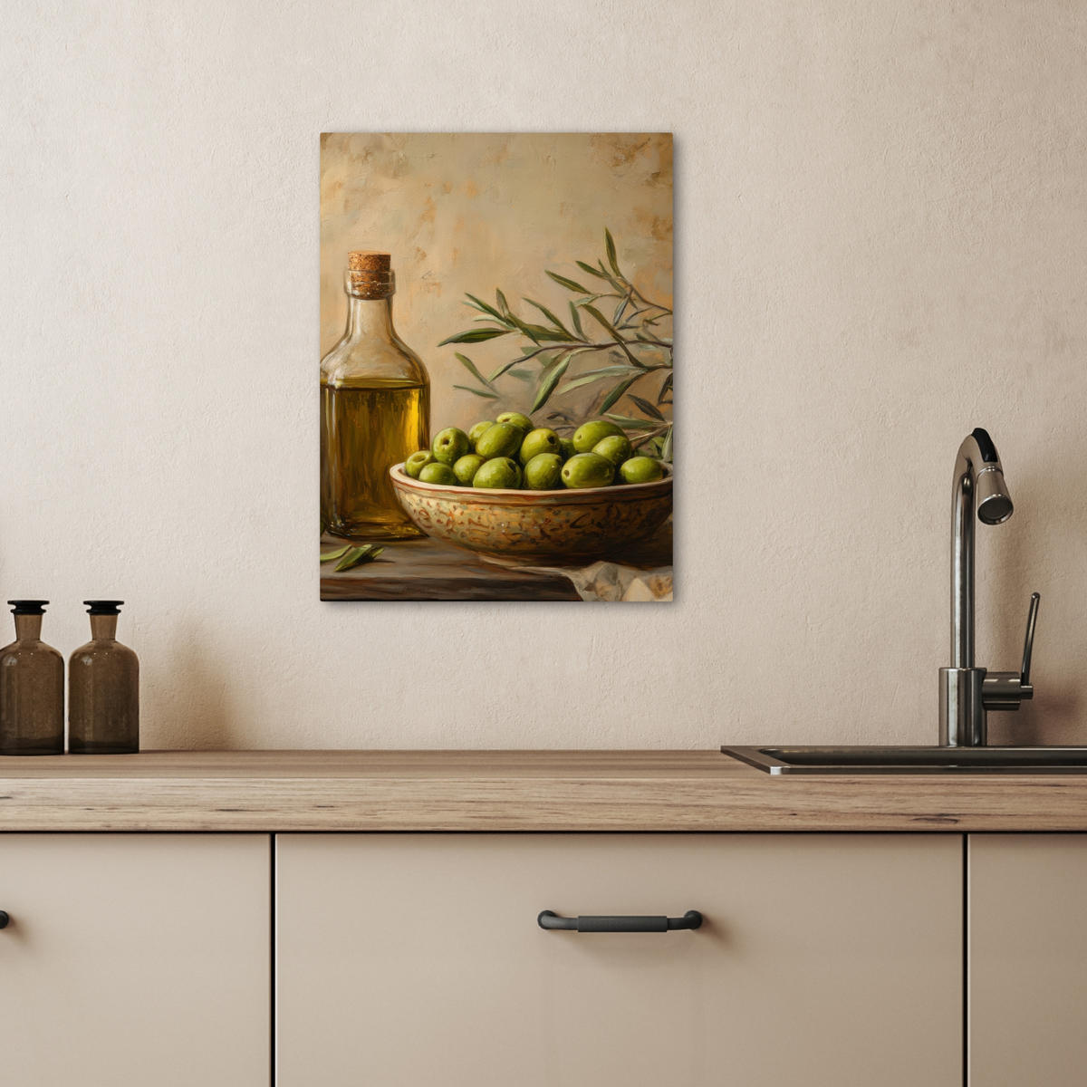 LEINWANDBILD Oliven - Stilleben - Vintage 30x40 cm - Olivgrün, Textil (30/40cm) - MuchoWow