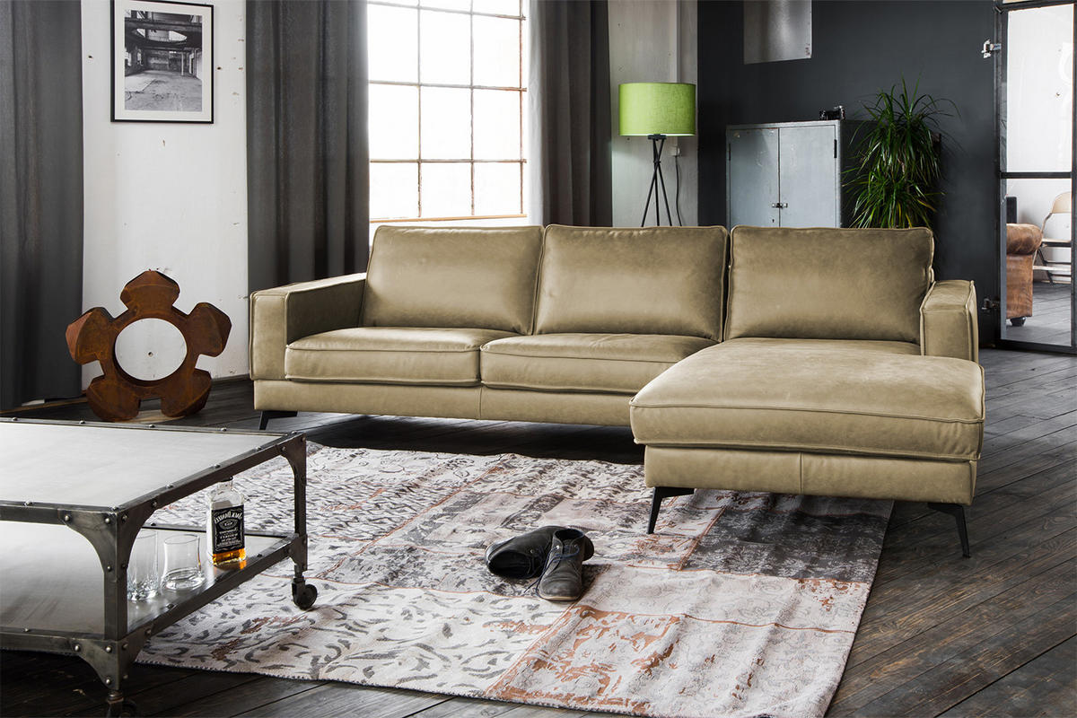 ECKSOFA BLOOM Grün Leder - Schwarz/Grün, Leder (276/177cm) - KAWOLA